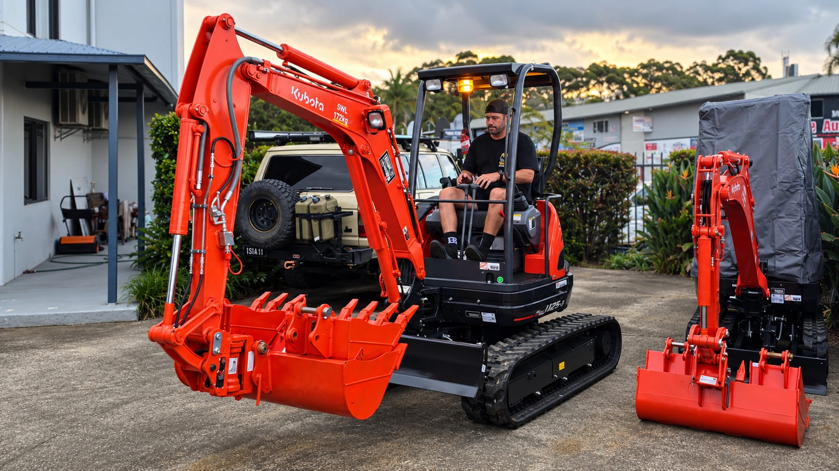 Digger2Hire Kubota U25-3 mini excavator with operator at the Northern Rivers depot